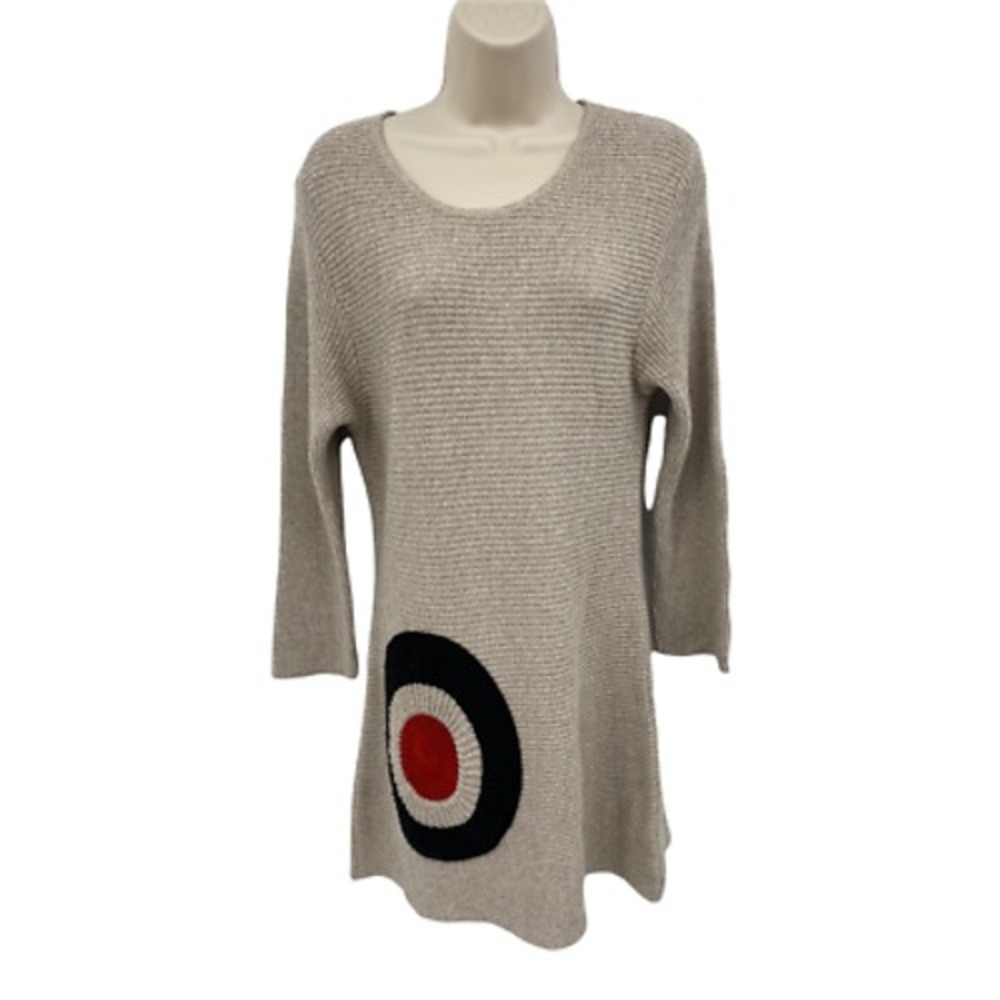 Putorti Modern Artsy Minimalist Mod Sweater Dress Small Tan Knit Geometric‎